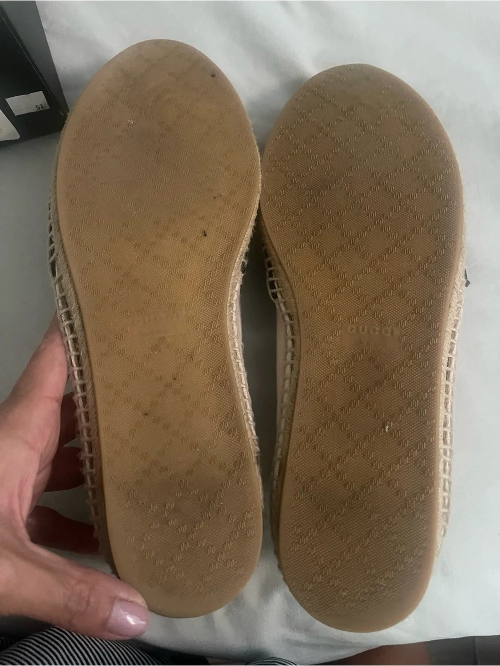Gucci Black Leather and Cream Espadrille Flats